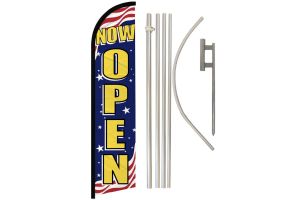 Now Open (Patriotic) Windless Banner Flag & Pole Kit