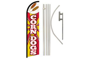 Corn Dogs Superknit Polyester Swooper Flag Size 11.5ft by 2.5ft & 6 Piece Pole & Ground Spike Kit