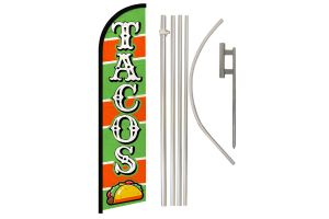 Tacos (Green & Orange) Windless Banner Flag & Pole Kit