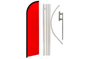 Red Solid Color Windless Banner Flag & Pole Kit