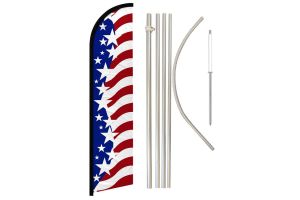 USA Star Spangled Superknit Polyester Swooper Flag Size 11.5ft by 2.5ft & 6 Piece Pole & Ground Spike Kit