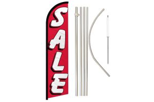 Sale Red & White Superknit Polyester Swooper Flag Size 11.5ft by 2.5ft & 6 Piece Pole & Ground Spike Kit
