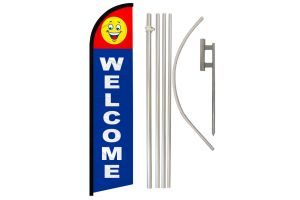 Welcome (Happy Face) Windless Banner Flag & Pole Kit