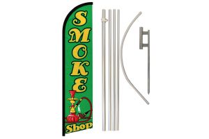 Smoke Shop (Green) Windless Banner Flag & Pole Kit