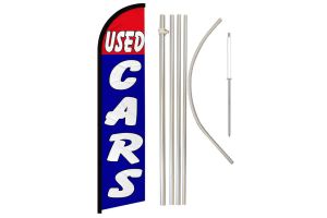 Used Cars (Red & Blue) Windless Banner Flag & Pole Kit