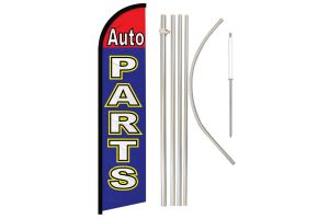 Auto Parts (Red & Blue) Windless Banner Flag & Pole Kit