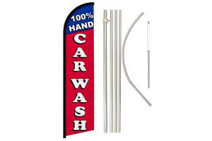 100% Hand Car Wash Windless Banner Flag & Pole Kit