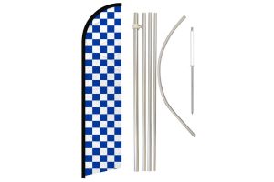 Blue & White Checkered Windless Banner Flag & Pole Kit