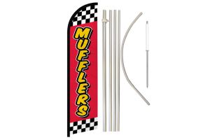 Muffler (Red Checkered) Windless Banner Flag & Pole Kit