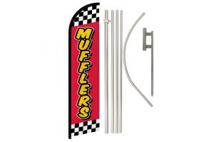 Muffler (Red Checkered) Windless Banner Flag & Pole Kit