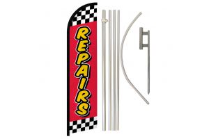 Repairs (Red Checkered) Windless Banner Flag & Pole Kit