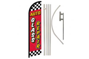 Auto Glass Repair (Red & Yellow) Windless Banner Flag & Pole Kit