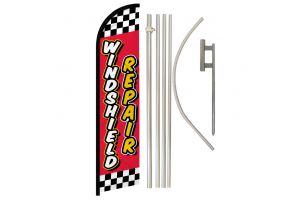 Windshield Repair (Red Checkered) Windless Banner Flag & Pole Kit