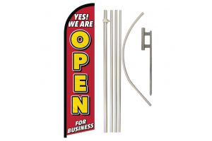 Yes! We Are Open Windless Banner Flag & Pole Kit
