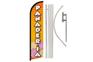Panaderia Superknit Polyester Swooper Flag Size 11.5ft by 2.5ft & 6 Piece Pole & Ground Spike Kit