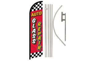 Auto Glass Repair (Red & Yellow) Windless Banner Flag & Pole Kit