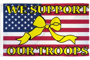 We Support Our Troops  (USA Ribbon) Flag 3x5ft Poly