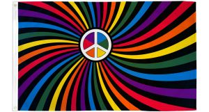 Rainbow Peace Swirl (White Peace Sign) Flag 3x5ft Poly