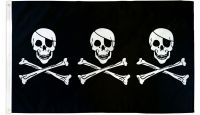 3 Skulls Pirate Printed Polyester Flag 3ft by 5ft