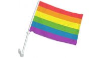Rainbow Double Sided Car Window Flag with 17in Plastic Mount
