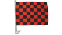Red & Black Checkered Single Sided Car Window Flag with 17in Plastic Mount