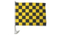 Yellow & Black Checkered Single Sided Car Window Flag with 17in Plastic Mount