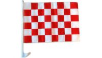 Red & White Checkered Single Sided Car Window Flag with 17in Plastic Mount