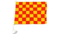 Red & Yellow Checkered Single Sided Car Window Flag with 17in Plastic Mount