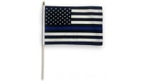 Thin Blue Line USA Stick Flag 12in by 18in on 24in Wooden Dowel