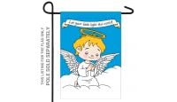 Angel Boy Printed Polyester Garden Flag 12in by 18in shown on Pole