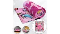 World's Best Mom  Blanket 50in by 60in in Soft Plush with closeups of material and displayed on furniture