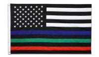 Embroidered Polyester Thin Blue Green Red Line Flag 3ft by 5ft.