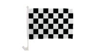 Black & White Checkered Single Sided Car Window Flag with 17in Plastic Mount