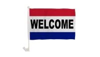 Welcome Single Sided Car Window Flag with 17in Plastic Mount