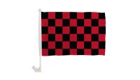 Red & Black Checkered Single Sided Car Window Flag with 17in Plastic Mount