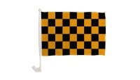 Black & Gold Checkered Single Sided Car Window Flag with 17in Plastic Mount