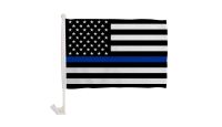 Thin Blue Line Single Sided Car Window Flag with 17in Plastic Mount