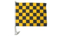 Black & Gold Checkered Single Sided Car Window Flag with 17in Plastic Mount