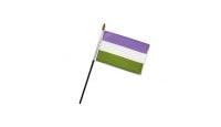 Genderqueer Stick Flag 4in by 6in on 10in Black Plastic Stick