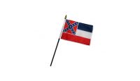 Mississippi 1894 Stick Flag 4in by 6in on 10in Black Plastic Stick