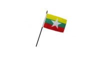 Myanmar Burma Stick Flag 4in by 6in on 10in Black Plastic Stick