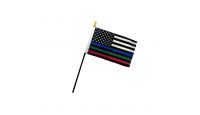 Thin Blue/Green/Red Line USA 4x6in Stick Flag