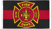 Fire Department Red & Black  Printed Polyester Flag 3ft by 5ft