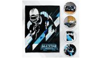 Football All Star  Blanket 50in by 60in in Soft Plush with closeups of material and displayed on furniture