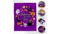 Halloween is a Real Treat  Blanket 50in by 60in in Soft Plush with closeups of material and displayed on furniture