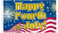 Happy 4th of July Printed Polyester Flag 3ft by 5ft