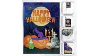 H&G Studios  Happy Halloween Graveyard  Printed Polyester Flag 12in by 18in with close ups of material and on pole
