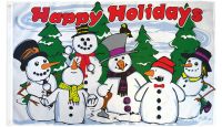 Happy Holidays Snowmen Printed Polyester Flag 3ft by 5ft