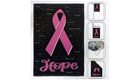 H&G Studios Pink Ribbon Black  Printed Polyester Flag 12in by 18in with close ups of material and on pole