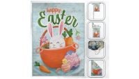 H&G Studios Happy Easter Printed Polyester Flag 12in by 18in with close ups of material and on pole